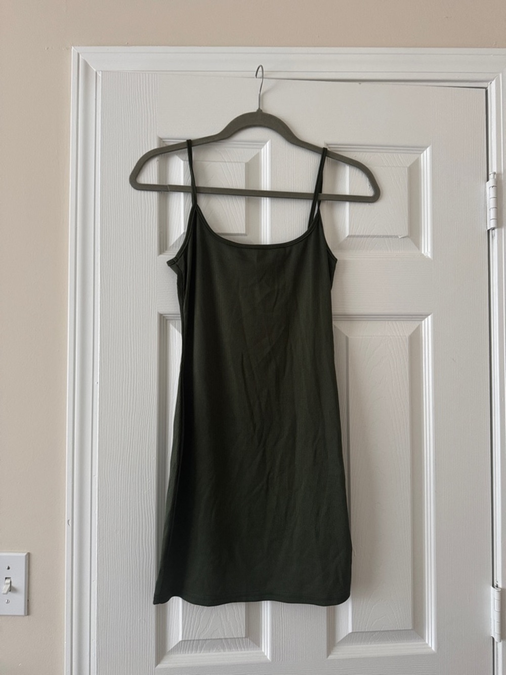 SHEIN Olive Green Ribbed Slip Dress